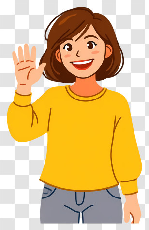 Woman Say Hi - Happy Woman In Yellow Sweater Transparent PNG