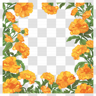 Marigold Garland - Yellow Floral Border Frame Design Transparent PNG