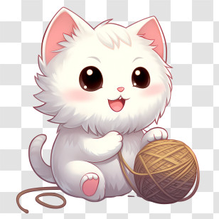 Cat Playing Yarn Ball - Adorable Fluffy White Kitten Playing With Yarn Transparent PNG