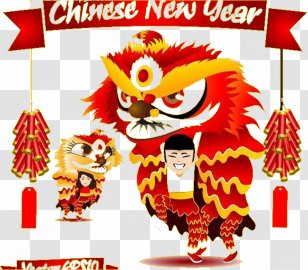 Lion Dance Dragon Chinese New Year Cartoon Illustration - Children