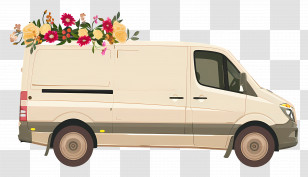 Delivery Van - Decorative Flower Delivery Van Illustration Transparent PNG
