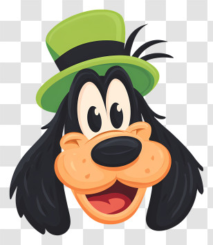 Goofy - Cartoon Dog Face With Green Hat Transparent PNG