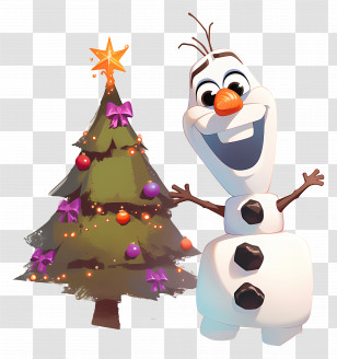 Frozen Olaf - Festive Snowman With Decorated Tree Transparent PNG