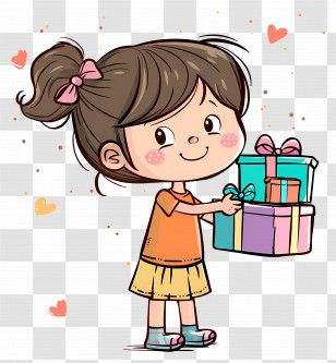 Girl Carrying Gift - Girl Holding Gifts Transparent PNG