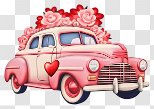 Trendy Retro Style Valentine Vehicle - Vintage Car Decorated With Flowers Transparent PNG