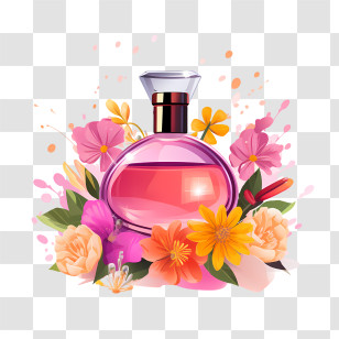 Perfume Bottle - Perfume Bottle Surrounded By Flowers Transparent PNG
