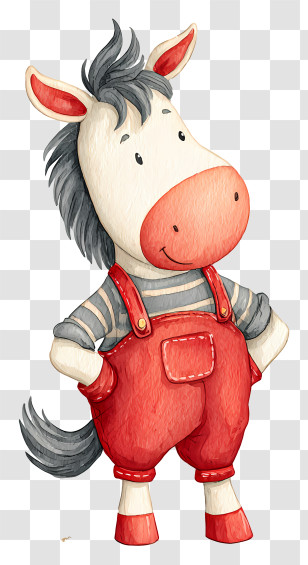 Watercolor Circus Horse - Playful Cartoon Horse In Red Overalls Transparent PNG