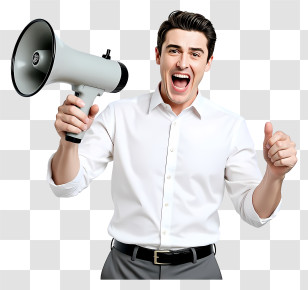 Businessman Shouting With Megaphone - Cheerful Man With Megaphone Transparent PNG