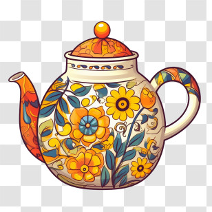 Teapot - Floral Patterned Ceramics Teapot Illustration Transparent PNG