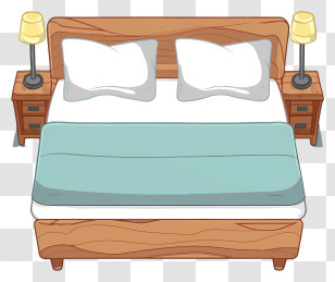 Cartoon - Cozy Wooden Bed With Blanket And Lamps Transparent PNG