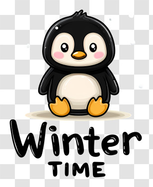 Minimalist Winter Word Logo - Cute Black Penguin 'Winter Time' Transparent PNG