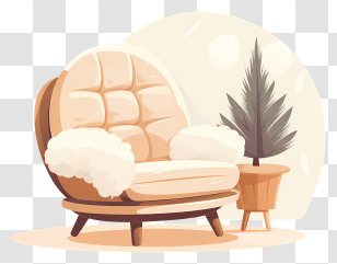 Cartoon Living Room - Comfortable Beige Armchair With Plant Transparent PNG