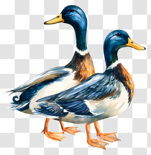 Watercolor Mallard Ducks - Pair Of Ducks In Nature Transparent PNG