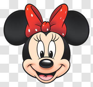 Minnie Mouse - Cartoon Mouse Face With Red Bow Transparent PNG