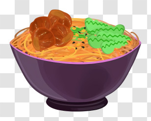 Thai Food - Bowl Of Noodles With Meatballs And Vegetables Transparent PNG