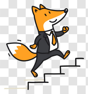Fox Climbing Stairs - Orange Fox In Suit Climbing Stairs Transparent PNG