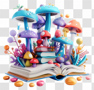 Animated Books - Open Book With Mushrooms Illustration Transparent PNG