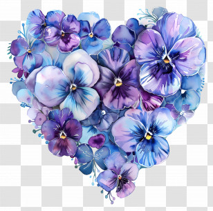 Heart Flower - Purple And Blue Flowers Forming Heart Illustration Transparent PNG