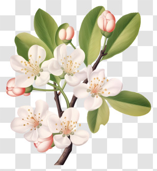 Branch With White Blossoms - Blossoming Apple Tree Branches Transparent PNG