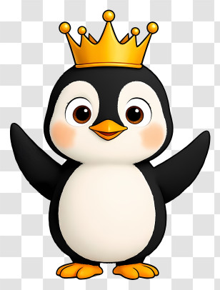 Cute Cartoon Penguin - Royal Penguin With Crown Transparent PNG