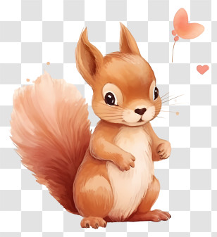 Watercolor Squirrel Baby - Cute Cartoon Squirrel Holding A Heart Transparent PNG