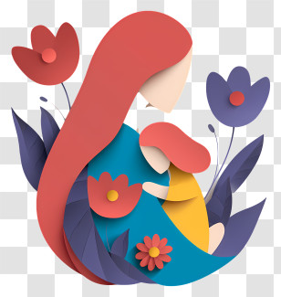 Mothers Day - Mother And Child In Floral Design Transparent PNG