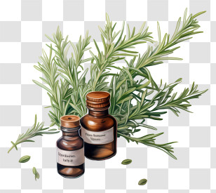 Rosemary Essential Oil - Essential Oil Bottles With Fresh Rosemary Transparent PNG