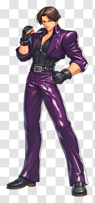 Muscular Anime Man - Stoic Fighter In Leather Jacket Transparent PNG