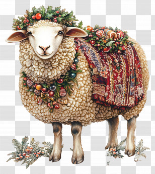 Christmas Sheep - Christmas Decorated Sheep Illustration Transparent PNG