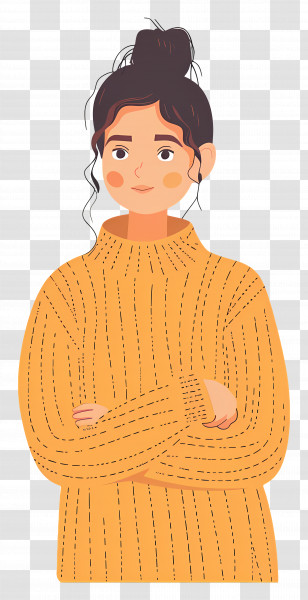 Woman In Sweater - Casual Girl In Yellow Sweater Transparent PNG