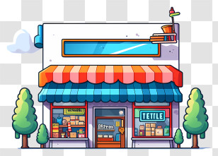 Small Store - Small Cartoon Shop With Trees Transparent PNG