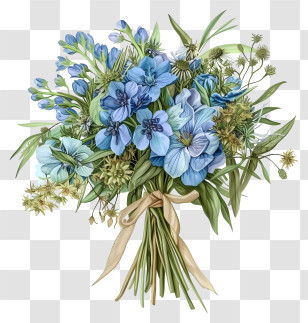 Wedding Flower Bouquet - Artistic Bouquet Of Blue Flowers Transparent PNG