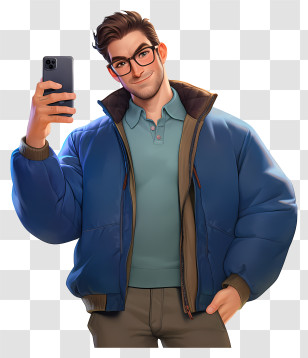 Man Selfie - Casual Animated Man Taking Selfie Transparent PNG