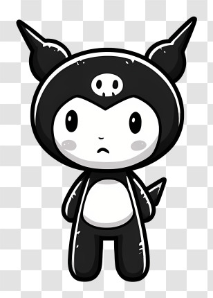 Minimalist Line Art Kuromi - Cute Devil Cartoon Character Transparent PNG