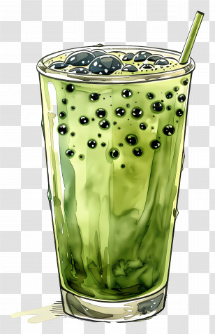 Matcha Bubble Tea - Glass Of Green Bubble Tea With Pearls Transparent PNG