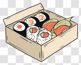 Sushi Box Illustration - Sushi Roll And Salmon In A Box Illustration Transparent PNG