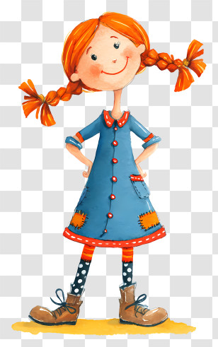 Cartoon Girl - Cheerful Red-Haired Doodle Girl Transparent PNG