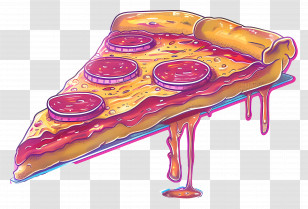 Vaporwave Pizza - Pepperoni Pizza Slice Transparent PNG