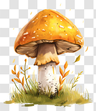 Common Mushroom - Yellow Mushroom In A Grass Patch Illustration Transparent PNG
