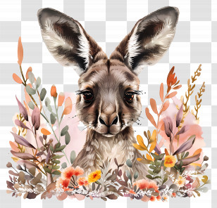 Kangaroo - Cute Kangaroo With Flowers Transparent PNG