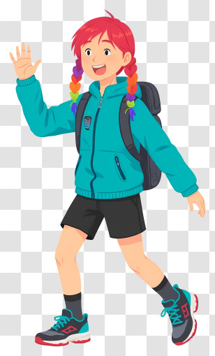 Girl Going On Hiking Adventure - Red-haired Child With Backpack Transparent PNG