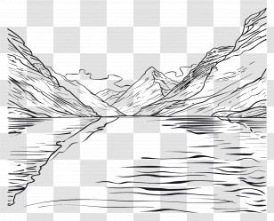 Lake - Minimalist Line Art Of Mountains And River Transparent PNG