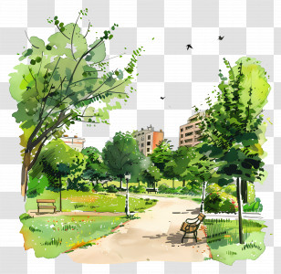 Urban Park - City Park With Greenery And Path Illustration Transparent PNG