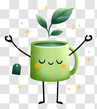 Tea Mug With Tea Bag - Happy Green Tea Mug Character Transparent PNG