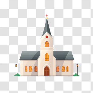 Church - Elegant Church Building With Tall Steeple Transparent PNG