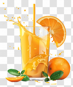 Juice - Splashing Orange Juice In Glass With Fresh Orange Transparent PNG