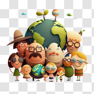 World Population Day
 - Cartoon People Around Earth Transparent PNG
