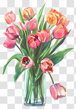 Tulips In Vase - Beautiful Tulips In Glass Vase Illustration Transparent PNG