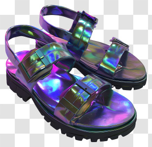 Leather Sandals - Trendy Holographic Sandals Transparent PNG