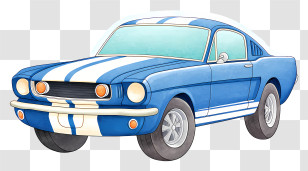 Mustang Car - Blue Retro Muscle Car Illustration Transparent PNG